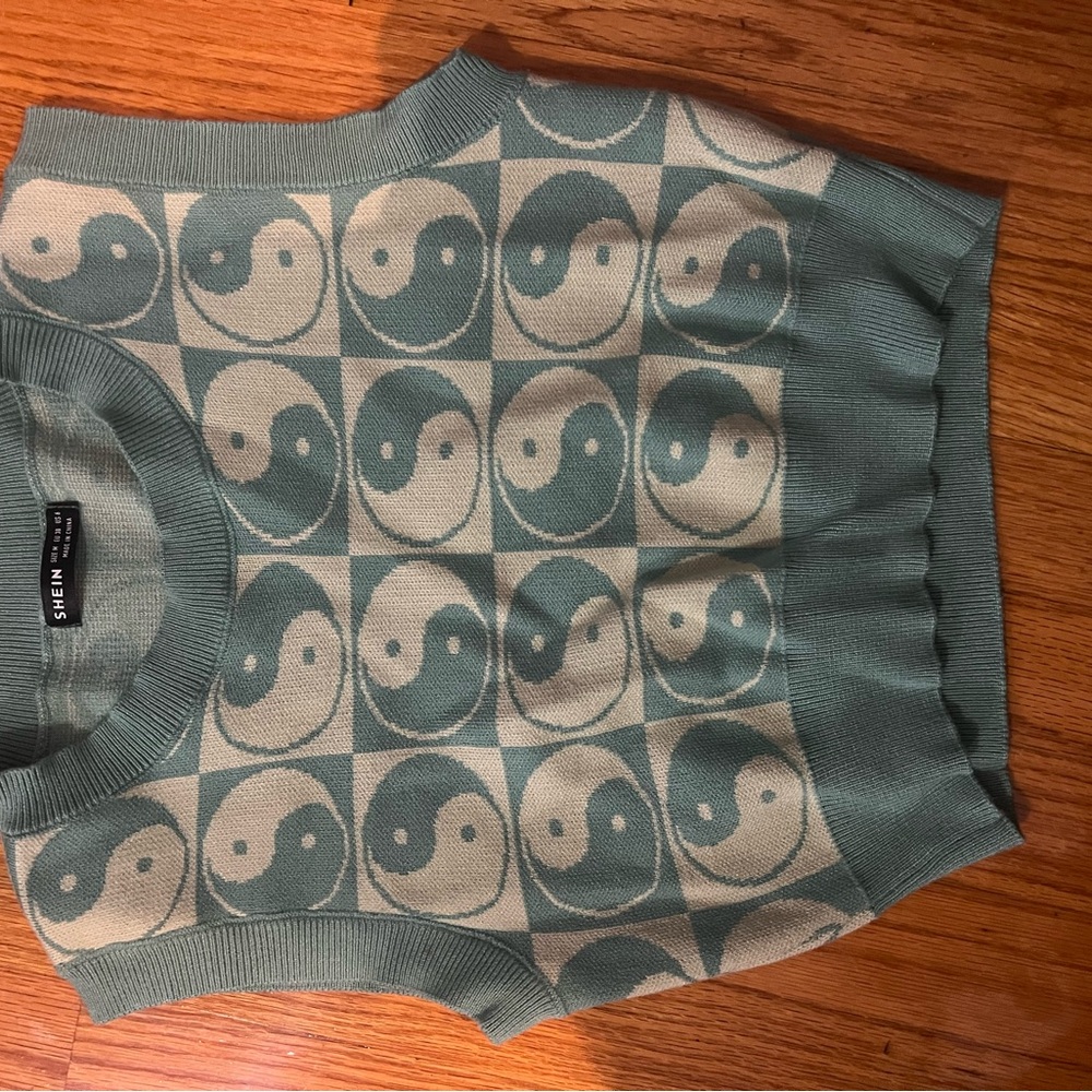 SHEIN Teal and Beige Yin Yang Sweater Vest